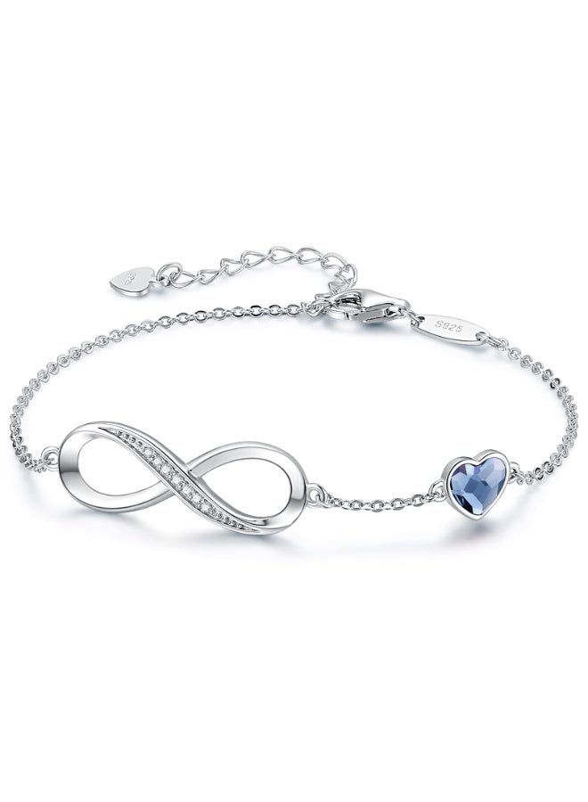 سوار نسائي من الفضة الإسترليني 925 وردي ذهبي، أساور قلب لا متناهي بكريستالات، سوار قابل للتعديل، هدية لعيد الحب، يوم الأم، الميلاد، الكريسماس لها، حبيبة، أم - Image 1