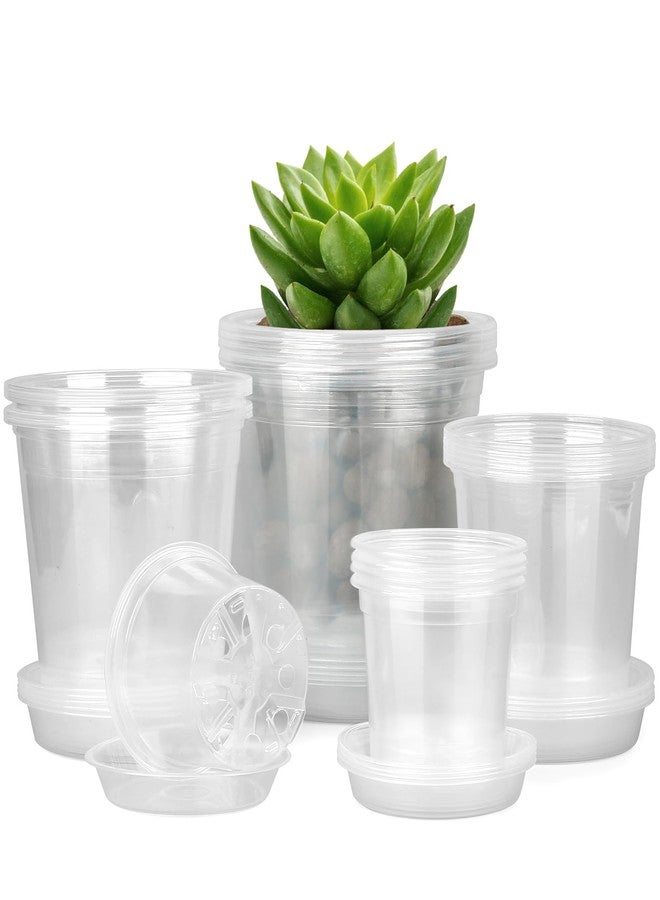 FUIJOL 4/5/6/7 Inch Clear Nursery Pots for Plants with Sacuers 20 Pack, Plastic Flower Pots with Drainage Holes, Variety Pack Seedlings Garden Pot for Indoor Outdoor (4+5+6+7 inch) - Image 1