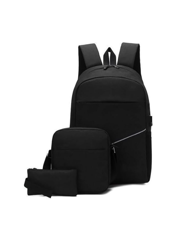 شنطة لاب توب  لحجم 17 بوصة شنطة للظهرواليد والكتف والسفرمقاومة للماء مناسبة للرجال والنساء والطلاب والبنات والأولاد والمدرسة والرحلات والتنزه 3 قطع لون اسود - Image 2