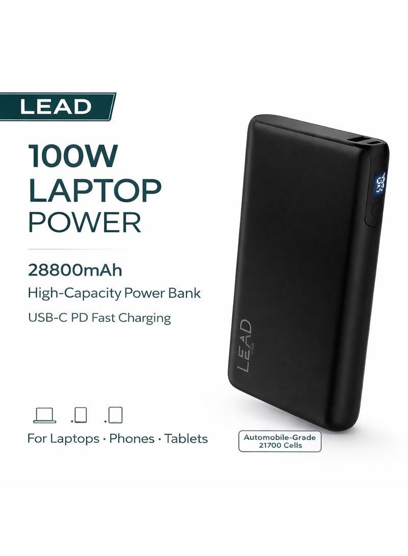 LEAD 100W Power Bank 28800mAh - Fast Charging Portable Laptop Charger, High-Capacity USB-C PD Fast Charger, Dual Type-C & USB-A Outputs, Power Bank for MacBook, Laptops & Smartphones – Black - Image 1