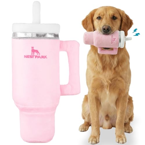 Nestpark Tumbler Cup Funny Dog Toy - Parody Plush Squeaky Crinkle Dog Toy (Pink Dusk) - Image 1