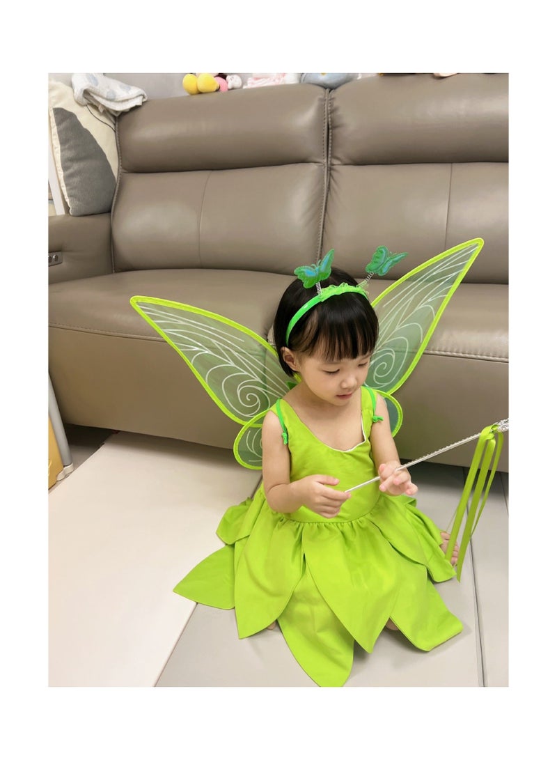 Green Fairy Princess Dresses for Girls Tinkerbell Costume Cosplay Set Flower Spirit Fluffy Skirt Birthday Party Dress Up Clothes Gifts 100cm - Image 3