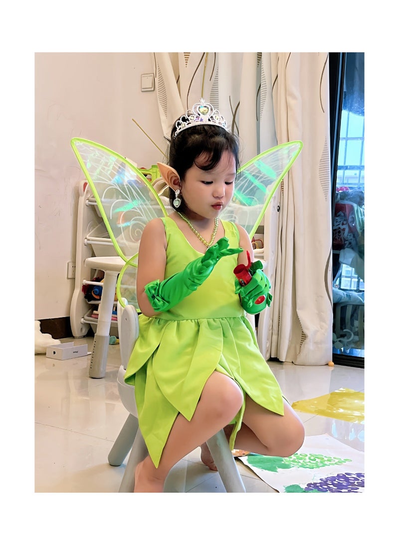 Green Fairy Princess Dresses for Girls Tinkerbell Costume Cosplay Set Flower Spirit Fluffy Skirt Birthday Party Dress Up Clothes Gifts 100cm - Image 2