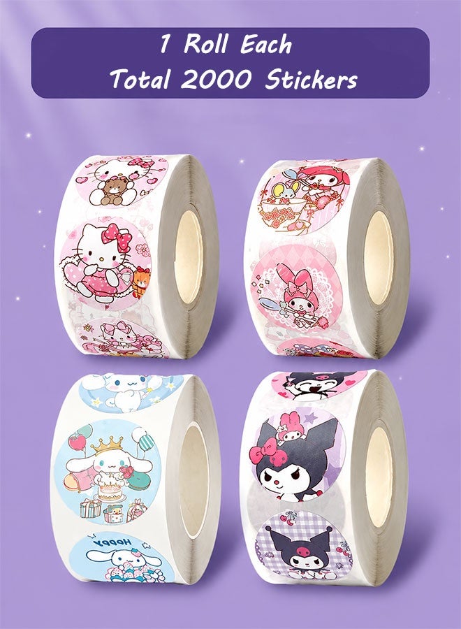 Sanrio Cartoon Roll Stickers Set, 2000 PCS Round Self-Adhesive Stickers for Crafts, Journals, Water Bottles and Kids DIY - Image 1
