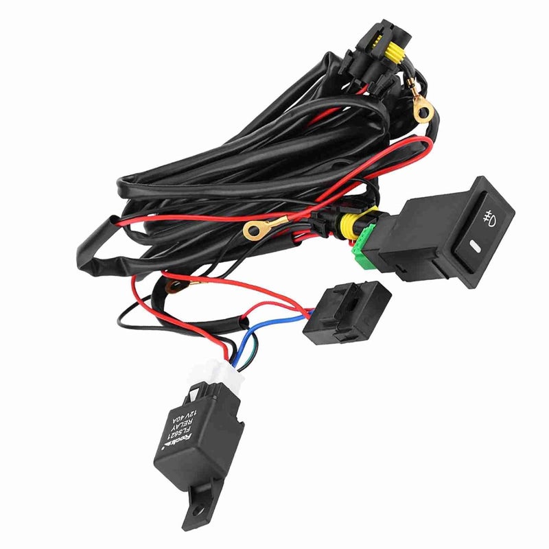 Fog Light Switch Wiring Kit, 12V Universal Car LED Fog Light On Off Switch Wiring Harness Relay Kit - Image 1