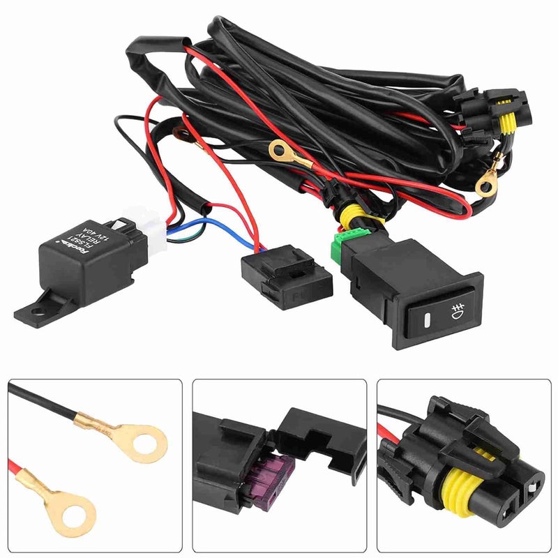 Fog Light Switch Wiring Kit, 12V Universal Car LED Fog Light On Off Switch Wiring Harness Relay Kit - Image 5