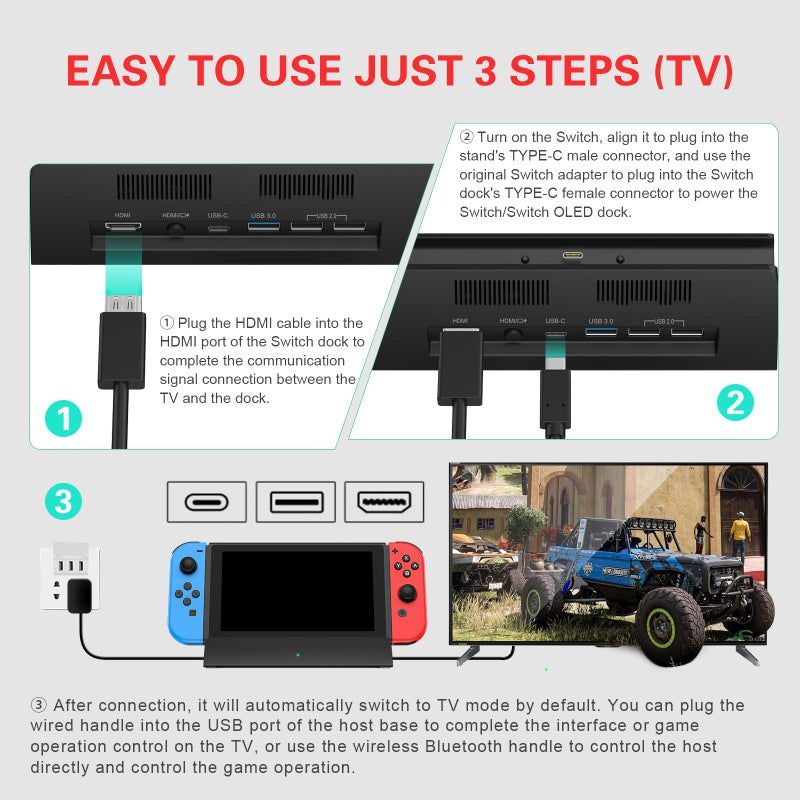 RuntoGOL TV Docking Station for Switch,Docking Station Support 4K HDMI Output,Replacement for Official Switch Dock with Type-C and HDMI Cable - Image 5