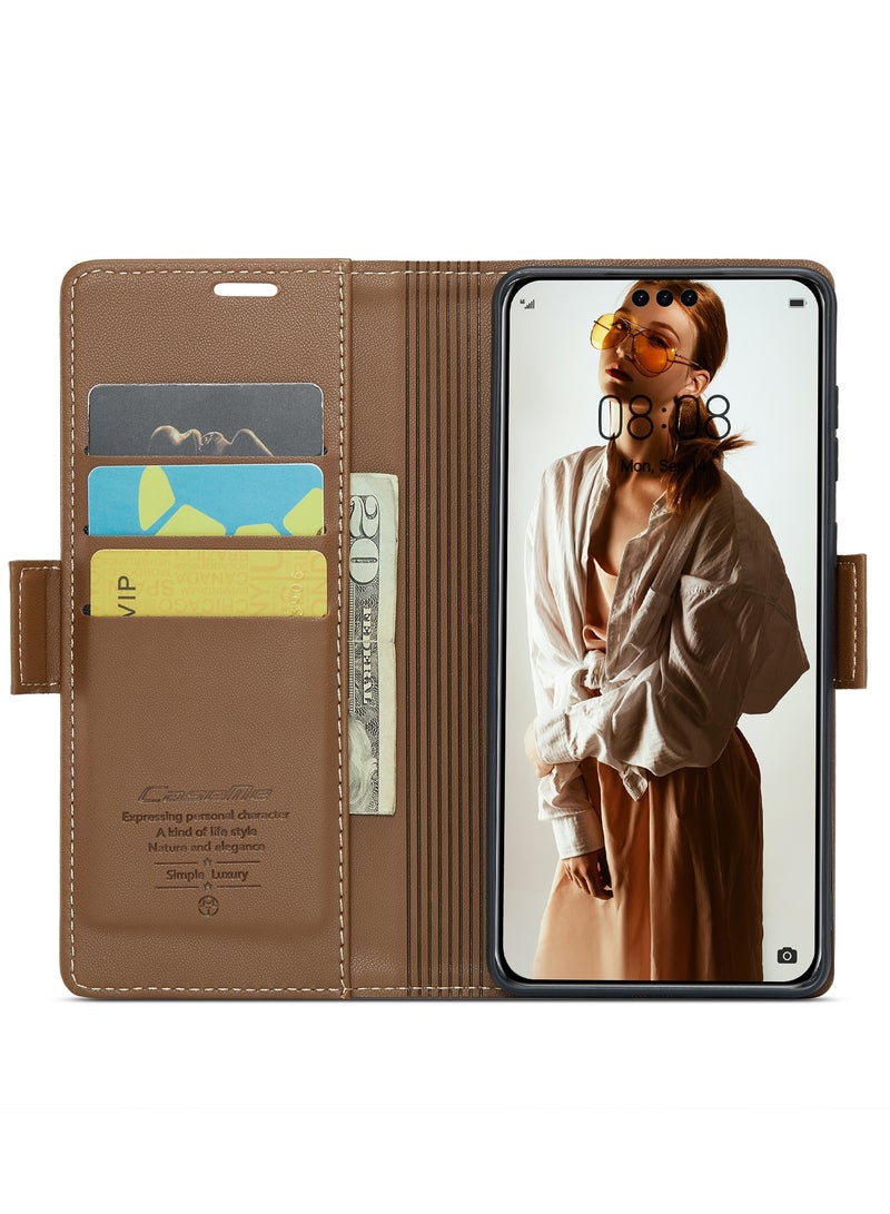 كيس مي جراب فليب جلد مضاد للصدمات مع حافظة كروت متوافق مع هاتف هواوي بيورا 70 الترا (بني) - Image 2