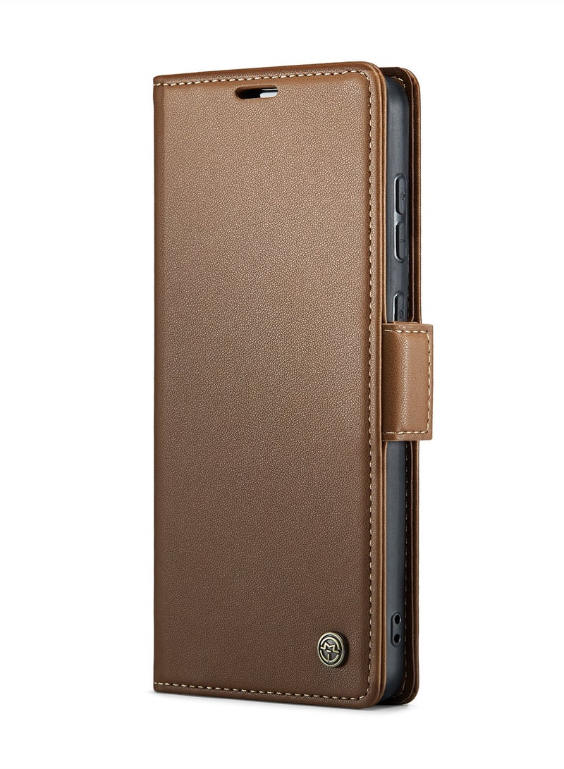 كيس مي جراب فليب جلد مضاد للصدمات مع حافظة كروت متوافق مع هاتف هواوي بيورا 70 الترا (بني) - Image 1