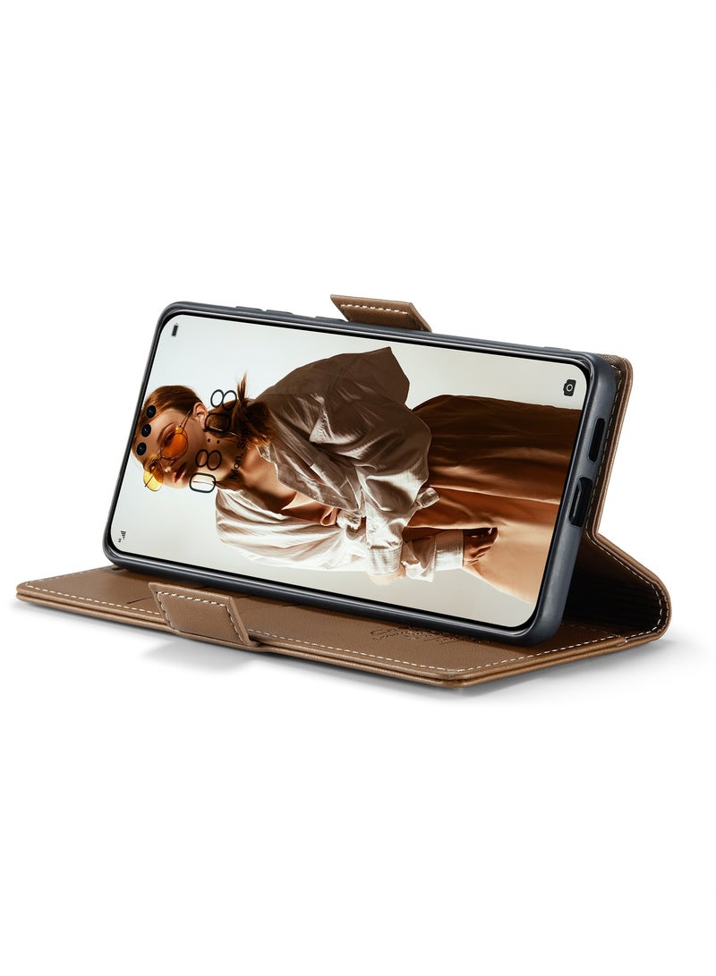 كيس مي جراب فليب جلد مضاد للصدمات مع حافظة كروت متوافق مع هاتف هواوي بيورا 70 الترا (بني) - Image 3