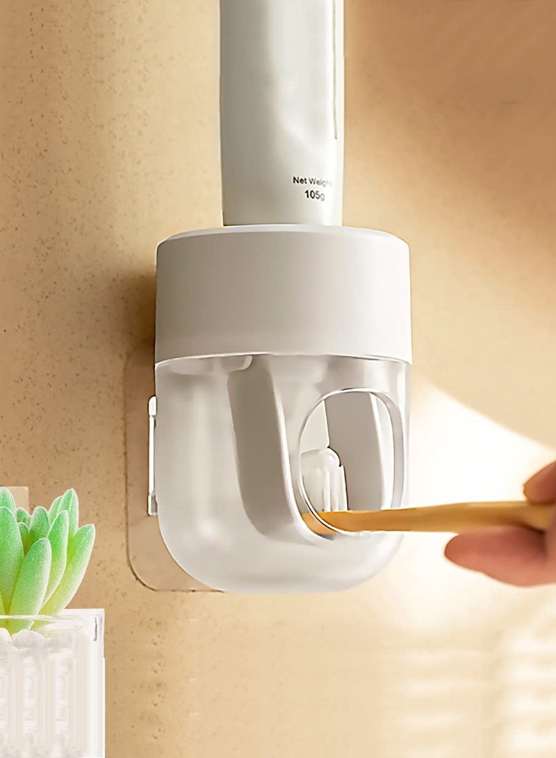 joyzzz Toothpaste Dispenser Wall Mounted Bathroom Automatic Toothpaste Squeezer,Plastic Fully Automatic Wall-Mounted Home Punch-Free Storage Rack Lazy Bathroom Artifact (White and Transparent) - Image 1