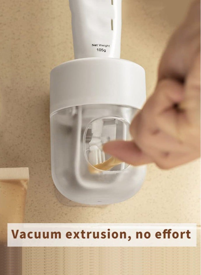 joyzzz Toothpaste Dispenser Wall Mounted Bathroom Automatic Toothpaste Squeezer,Plastic Fully Automatic Wall-Mounted Home Punch-Free Storage Rack Lazy Bathroom Artifact (White and Transparent) - Image 2