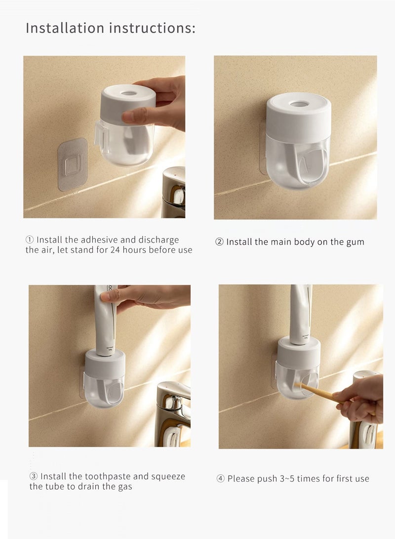 joyzzz Toothpaste Dispenser Wall Mounted Bathroom Automatic Toothpaste Squeezer,Plastic Fully Automatic Wall-Mounted Home Punch-Free Storage Rack Lazy Bathroom Artifact (White and Transparent) - Image 3