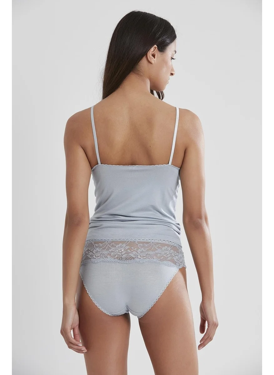 بيير كاردان 375 Women's Lace Combed Cotton Singlet Panties Camisole Set - Mist