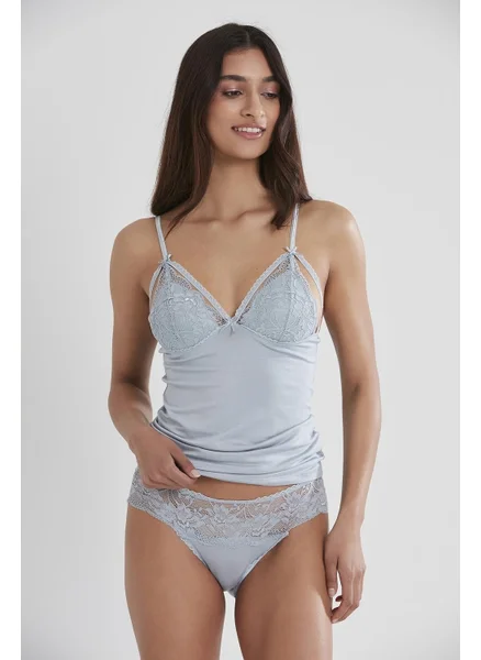pierre cardin 375 Women's Lace Combed Cotton Singlet Panties Camisole Set - Mist