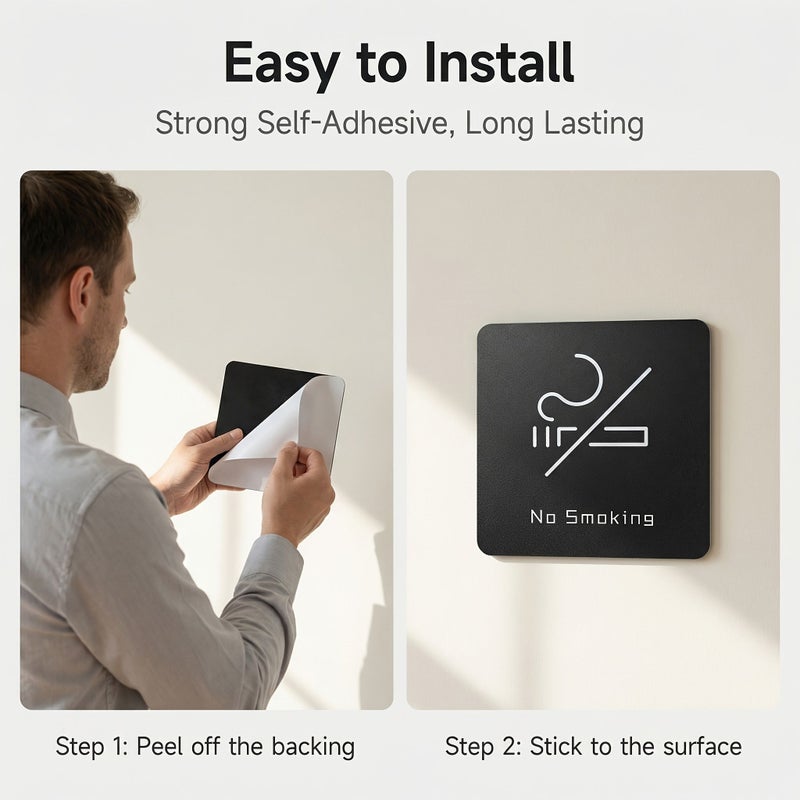 Premium Quality Black Frosted No Smoking Sign With High Visibility Self Adhesive For Easy Installation For Offices Meeting Rooms Restaurants Hotels And Non Smoking Areas Model No Smoking Sign 10cm x 10cm - Image 5