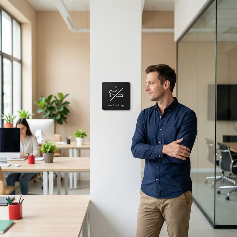 Premium Quality Black Frosted No Smoking Sign With High Visibility Self Adhesive For Easy Installation For Offices Meeting Rooms Restaurants Hotels And Non Smoking Areas Model No Smoking Sign 10cm x 10cm - Image 3