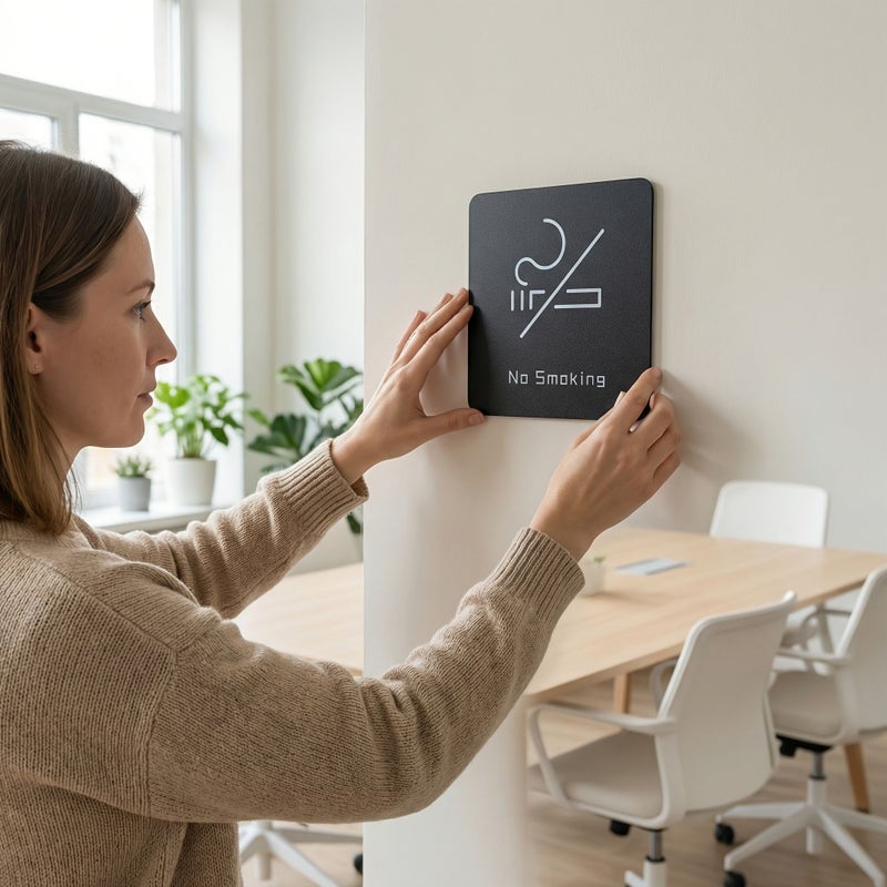 Premium Quality Black Frosted No Smoking Sign With High Visibility Self Adhesive For Easy Installation For Offices Meeting Rooms Restaurants Hotels And Non Smoking Areas Model No Smoking Sign 10cm x 10cm - Image 4