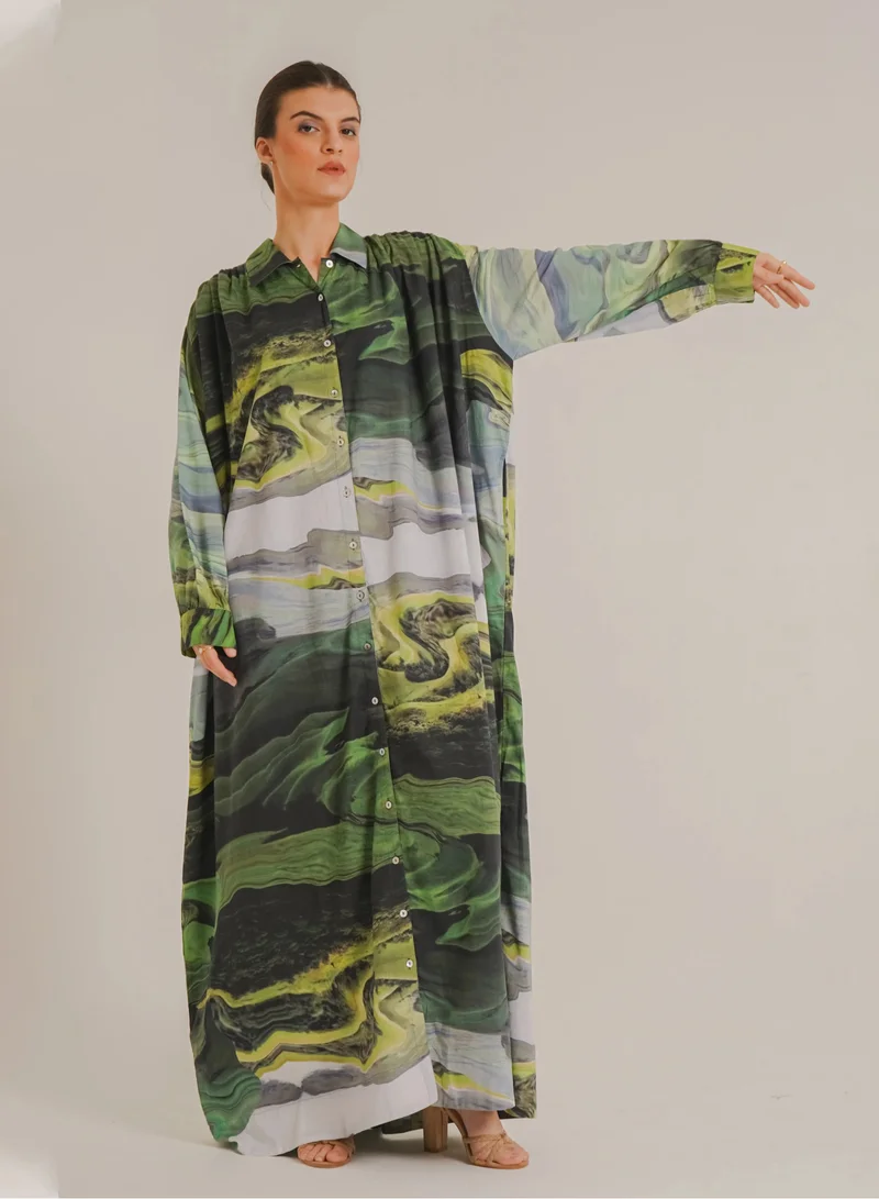 Noor Dana Green Dress – Oversized Elegance in a Refreshing Green Tone