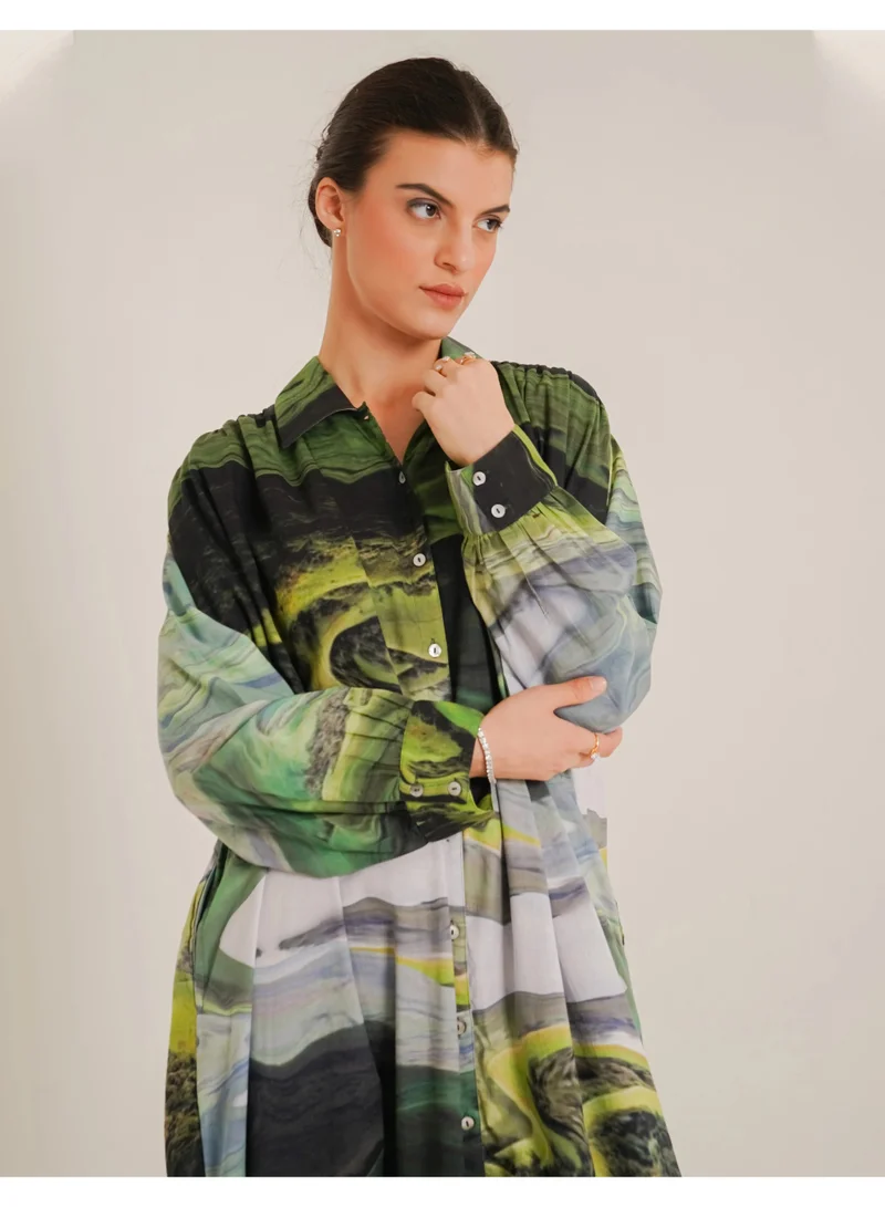 Noor Dana Green Dress – Oversized Elegance in a Refreshing Green Tone