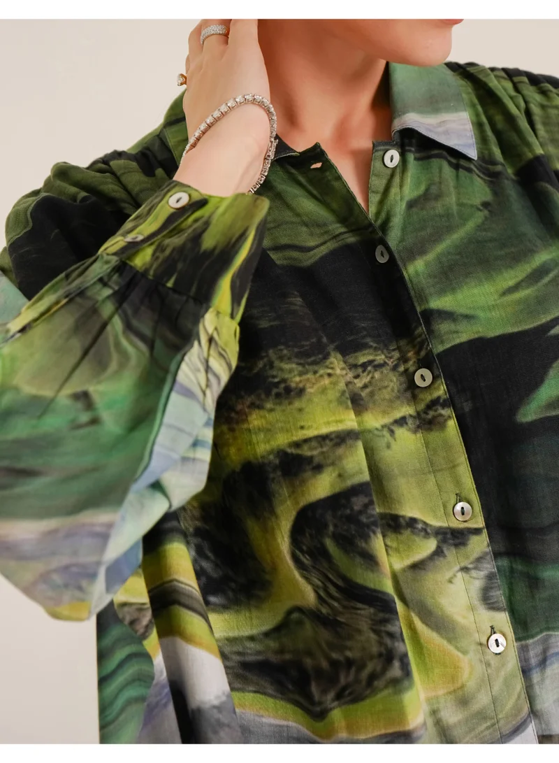 Noor Dana Green Dress – Oversized Elegance in a Refreshing Green Tone