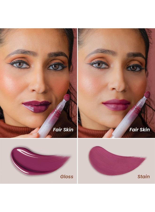 LAMIOR Hydrating Lip Gloss Stain, 2-in-1 Ultra Glossy Shine & Long-Lasting | Lip Tint, Non-Sticky Lightweight High Pigment, Peptide, Astaxanthin & Kakadu Plum Infused, Vegan Cruelty Free(Wild Berry) - Image 3