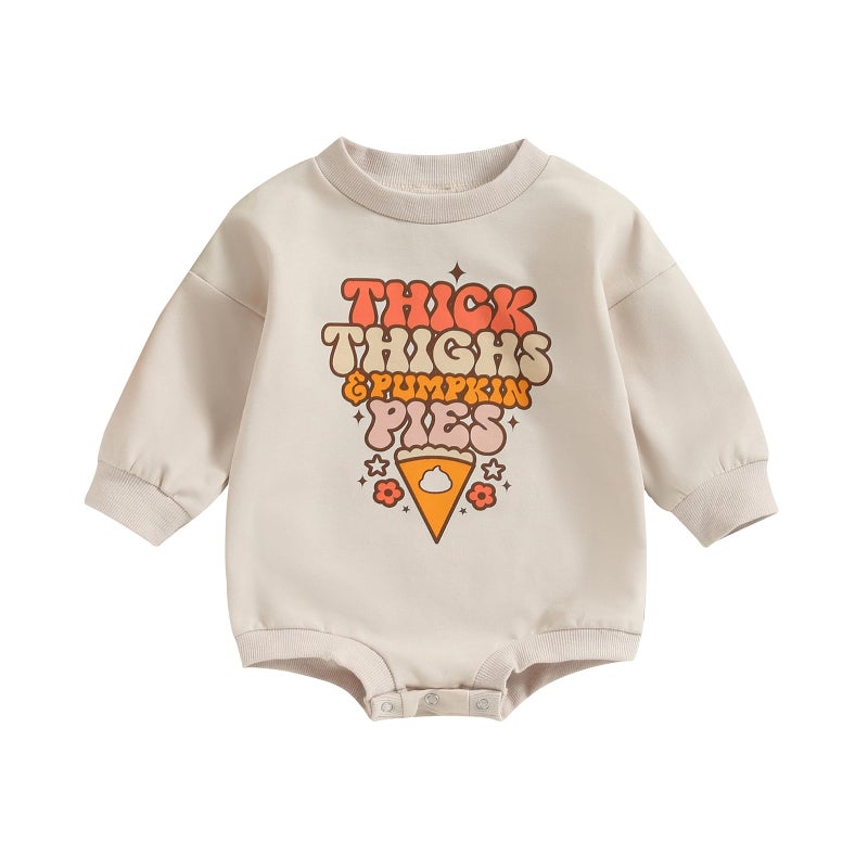 YINGISFITM Newobrn Baby Girl Halloween Outfit Long Sleeve Crewneck Sweatshirt Romper Pumpkin Pie Onesie Cute Fall Clothes Pumpkin Pie Beige 36 Months
