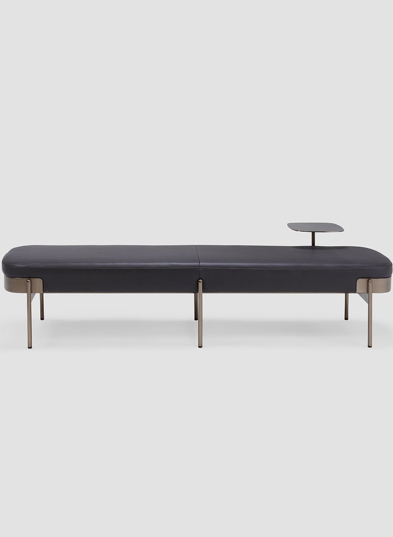 Battista Bench, Full Grain Leather With Attached Small Table