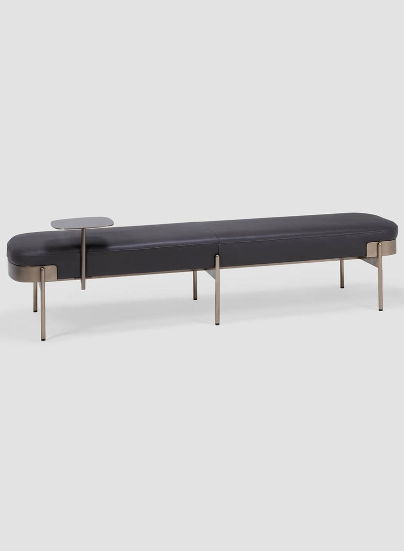 Battista Bench, Full Grain Leather With Attached Small Table