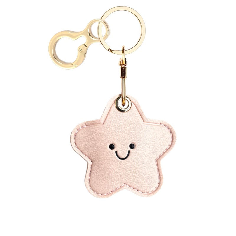 ZOUITY Leather Keychain Holder Case Compatible with AirTag,Cute Protective Cover with Keyring,Anti-Scratch Finder GPS Tracker Case for Wallet Keys,bag,pets,Backpack(Pink Star) - Image 1