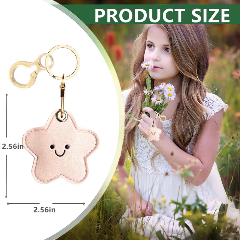 ZOUITY Leather Keychain Holder Case Compatible with AirTag,Cute Protective Cover with Keyring,Anti-Scratch Finder GPS Tracker Case for Wallet Keys,bag,pets,Backpack(Pink Star) - Image 2