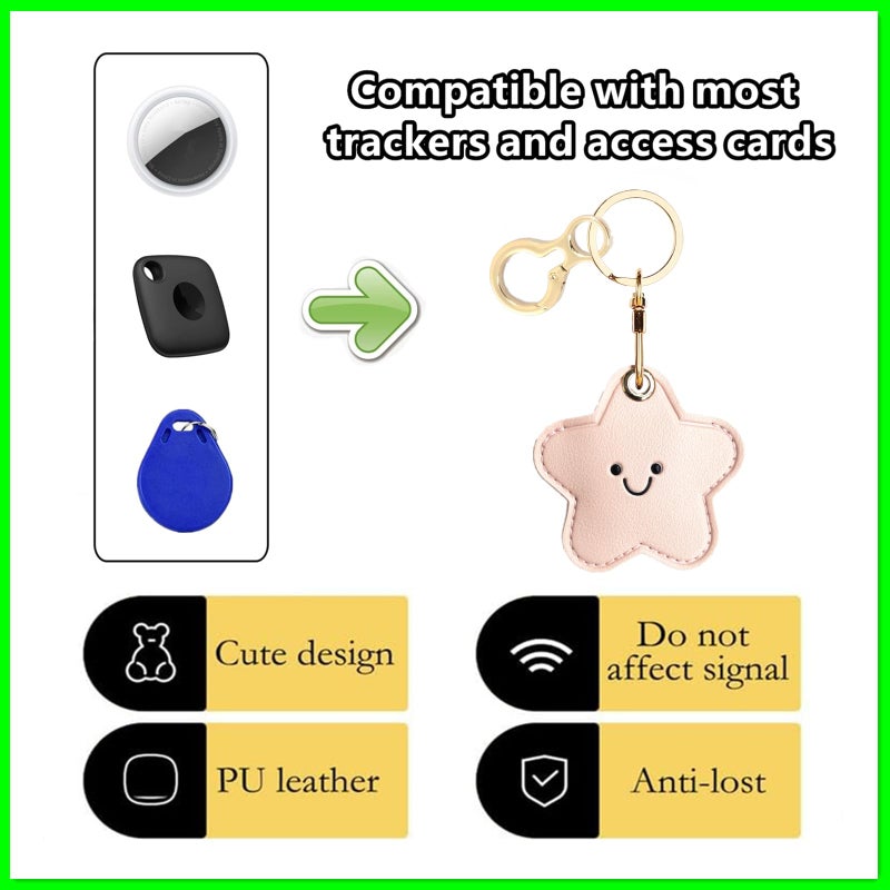 ZOUITY Leather Keychain Holder Case Compatible with AirTag,Cute Protective Cover with Keyring,Anti-Scratch Finder GPS Tracker Case for Wallet Keys,bag,pets,Backpack(Pink Star) - Image 3