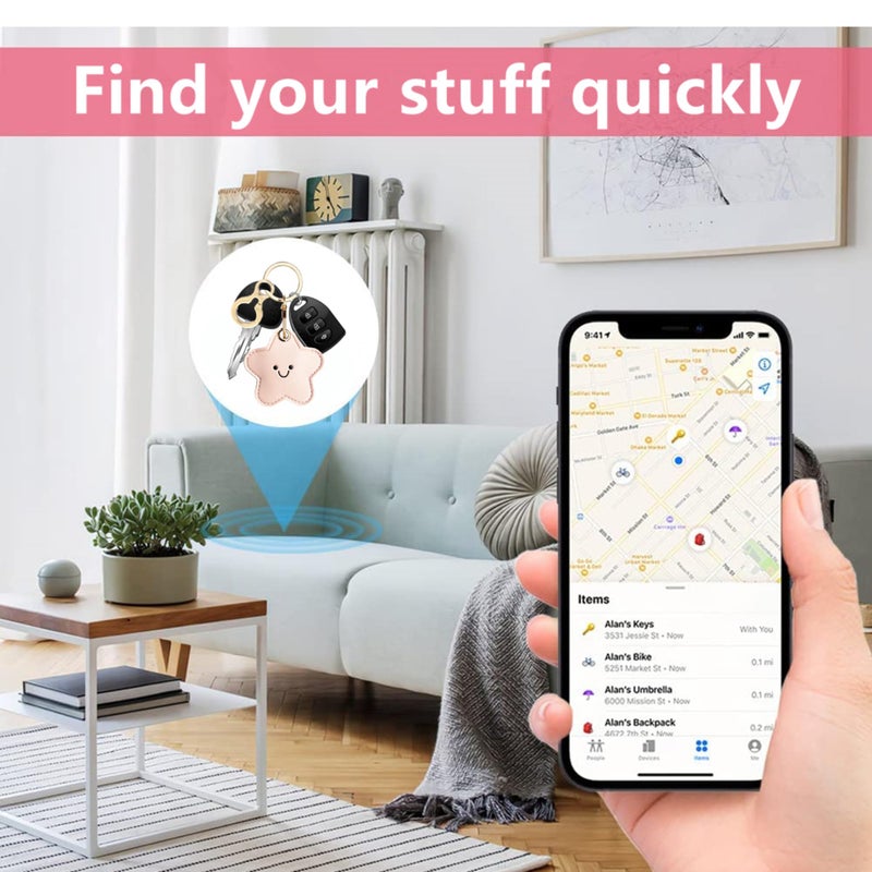 ZOUITY Leather Keychain Holder Case Compatible with AirTag,Cute Protective Cover with Keyring,Anti-Scratch Finder GPS Tracker Case for Wallet Keys,bag,pets,Backpack(Pink Star) - Image 5