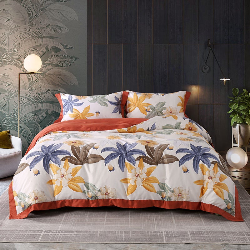 Satin Cotton Four-Piece Set-Class A Maternal And Child Grade 120 Xinjiang Long-Staple Cotton Fitted Sheet Four-Piece Set Cotton Printed - Image 1