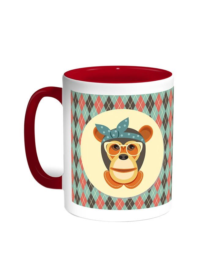 RKN Cartoon Drawings - Monkey Printed Coffee Mug Red/White 11ounce - Image 1
