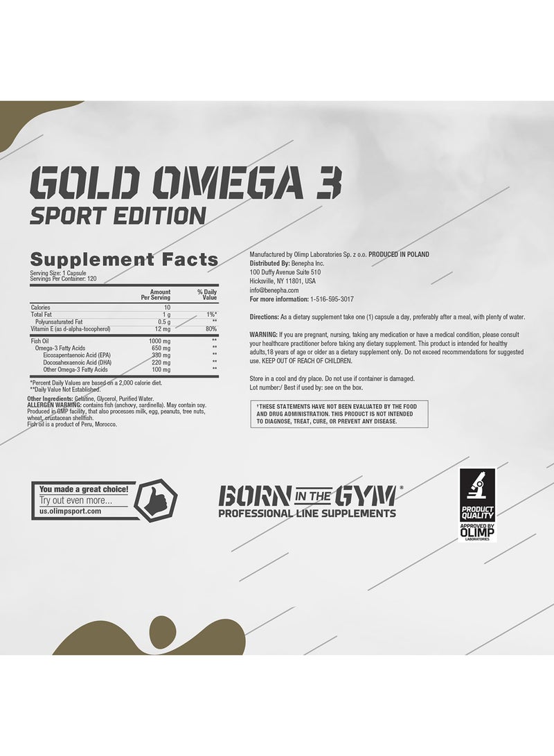 أولمب Gold Omega 3 Sport Edition - Pack of 120 Capsules, Quality Omega 3, Immunity Booster Cold-Water Fish Oil Ensuring 65% Content for Optimal Performance Ideal for Athletes - Image 4
