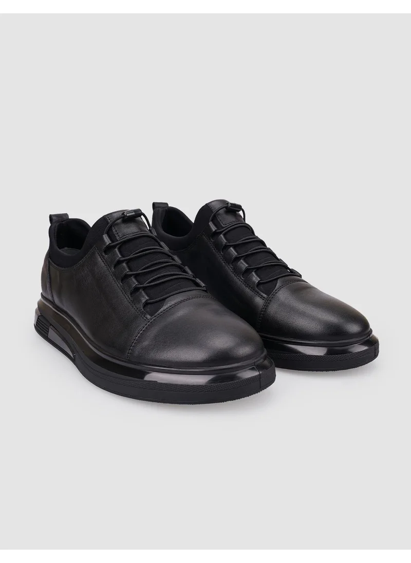 كاباني Leather Black Rubber Laced Men's Casual Shoes