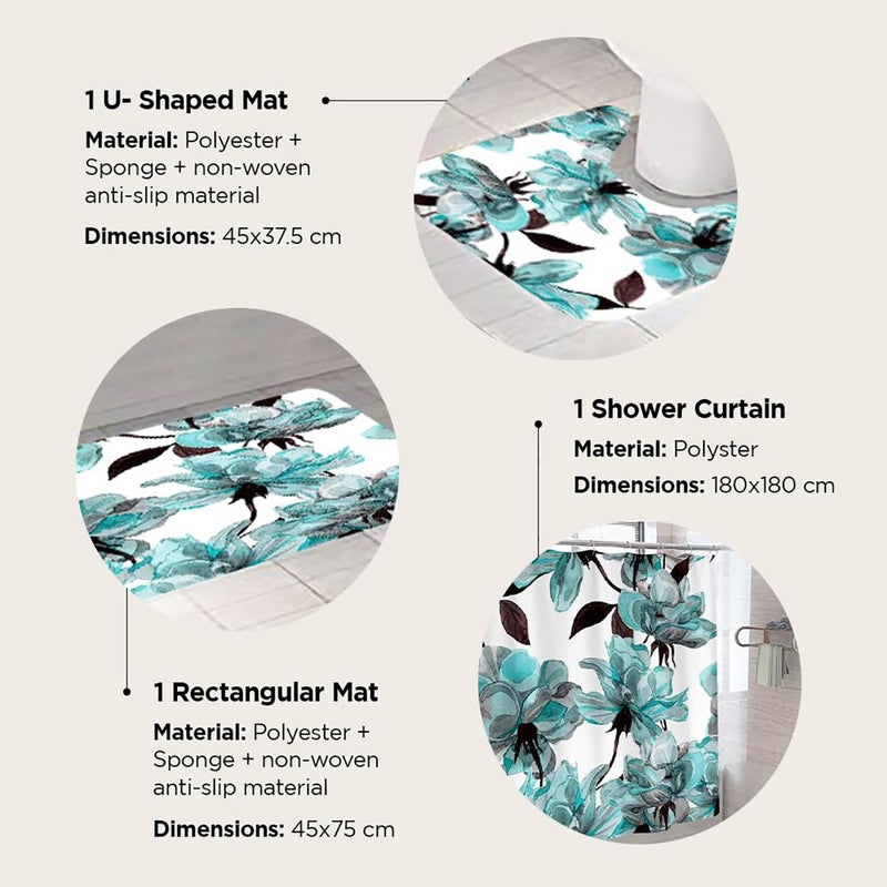 Homestic Shower Curtain & Bathmat Set | Non-Slip Bath mats for Bathroom | Easy-Slide Curtains | Polyester Curtain or Bathmat for Bath D?cor | XTL339-3T | 3 Pcs Set | Multicolor - Image 3