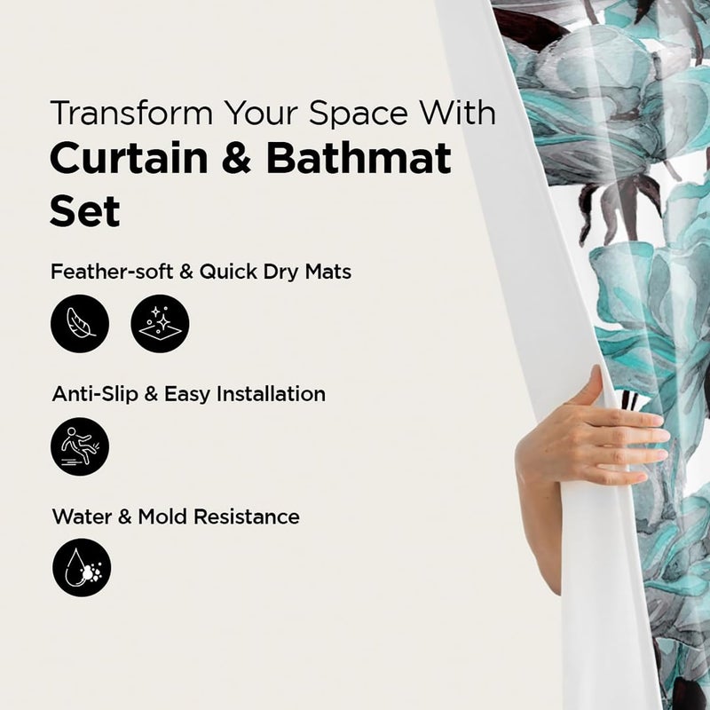 Homestic Shower Curtain & Bathmat Set | Non-Slip Bath mats for Bathroom | Easy-Slide Curtains | Polyester Curtain or Bathmat for Bath D?cor | XTL339-3T | 3 Pcs Set | Multicolor - Image 2