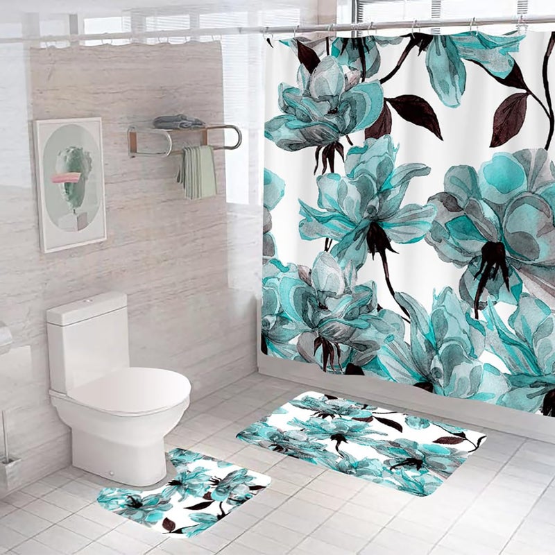 Homestic Shower Curtain & Bathmat Set | Non-Slip Bath mats for Bathroom | Easy-Slide Curtains | Polyester Curtain or Bathmat for Bath D?cor | XTL339-3T | 3 Pcs Set | Multicolor - Image 1