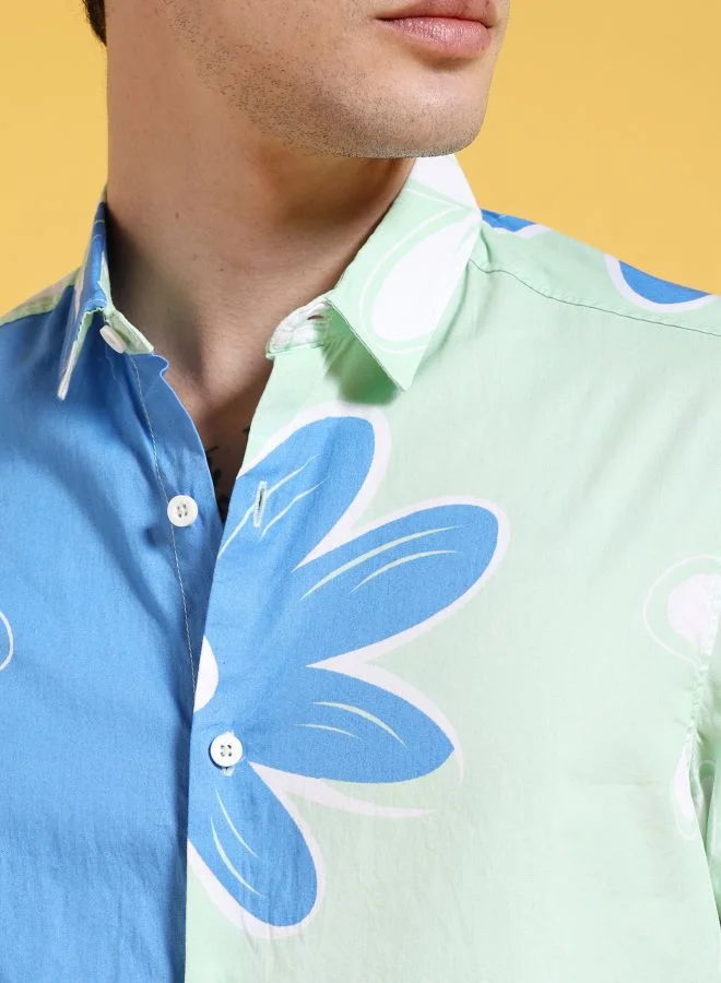 The Indian Garage Co Men Slim Fit Floral Printed Half Sleeves Cutaway Collar Casual Shirt