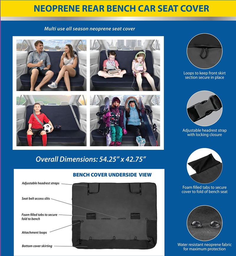 GOODYEAR, Neoprene Waterproof Car Back Seat Cover, Universal Fit Automobile Bench Cover, Backseat Protector for Adults, Kids, and Pets, 54.25” x 42.75 - Image 3