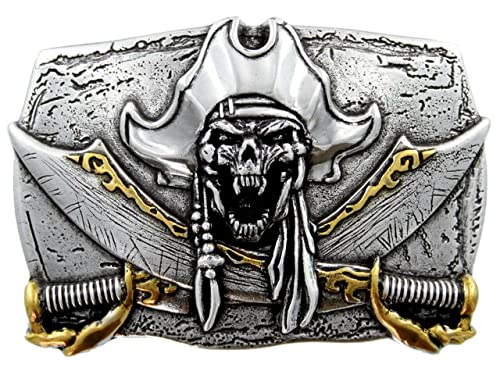 Belts.com HA2334 Antique Gold Pirate Skull Engraved Punk Unique 3D Belt Buckle, Fits 1-1/2"(38mm) Belt (Antique Silver Gold) - Image 5