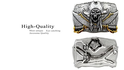 Belts.com HA2334 Antique Gold Pirate Skull Engraved Punk Unique 3D Belt Buckle, Fits 1-1/2"(38mm) Belt (Antique Silver Gold) - Image 4