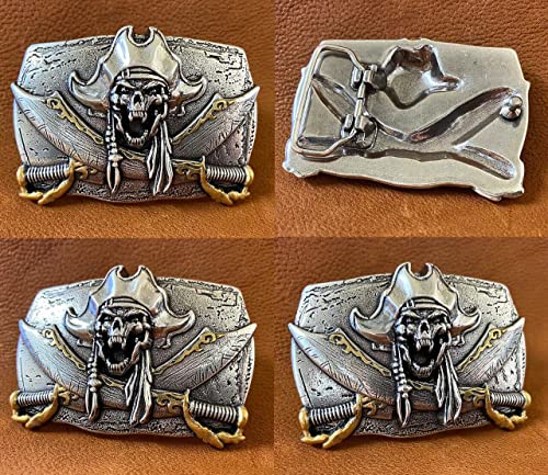 Belts.com HA2334 Antique Gold Pirate Skull Engraved Punk Unique 3D Belt Buckle, Fits 1-1/2"(38mm) Belt (Antique Silver Gold) - Image 3