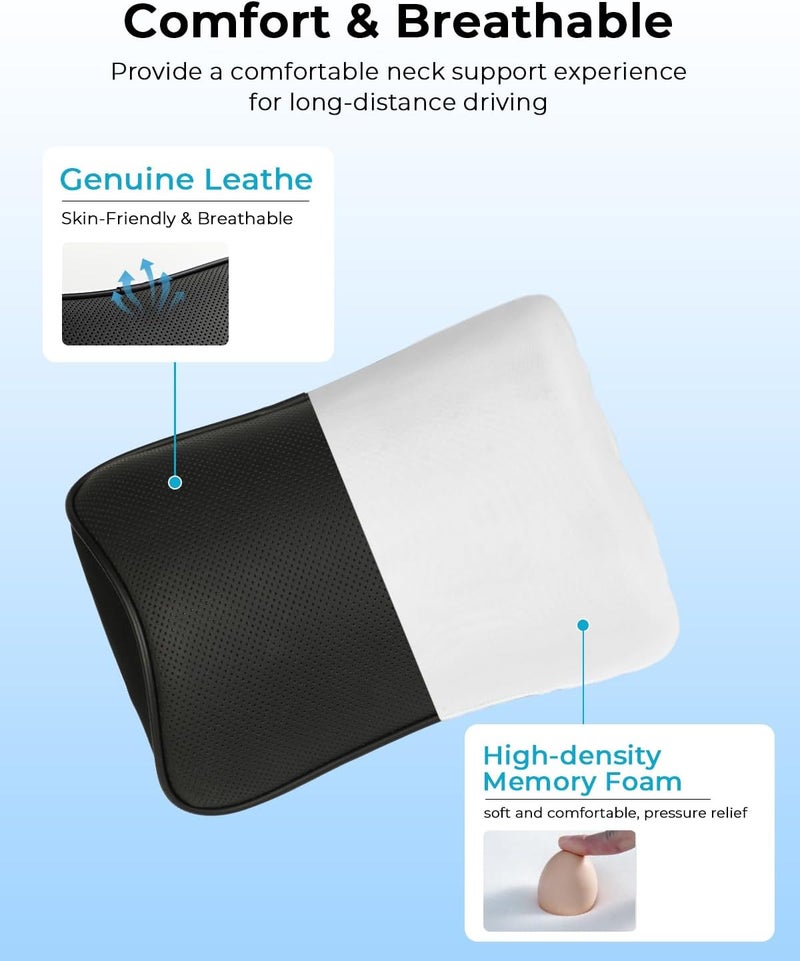 Aukee Memory Foam Car Neck Pillow - Soft Leather Headrest for Driving and Office Use - Black - Image 3