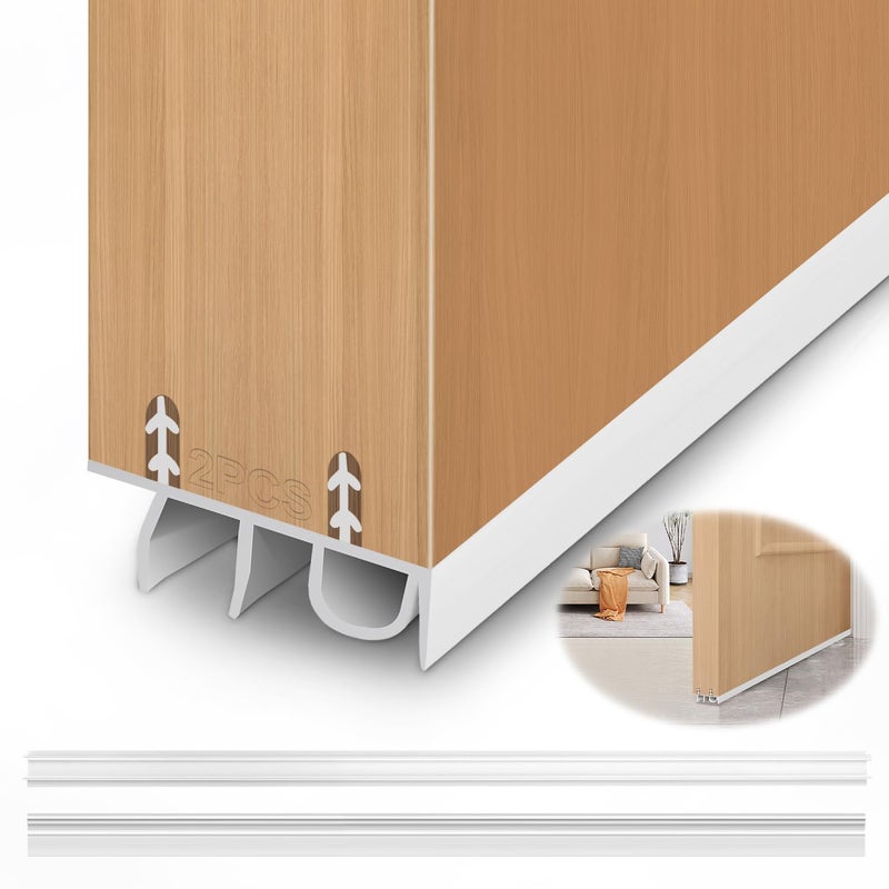 YYGCL Door Draft Stopper, Cuttable Concealed Kerf/Channel Fit Under Door Seal, Draft Stopper Threshold Seal Bottom of Door Weatherstrip Kerf Weather Stripping Doors 39” Length (White, 39 inch) - Image 1