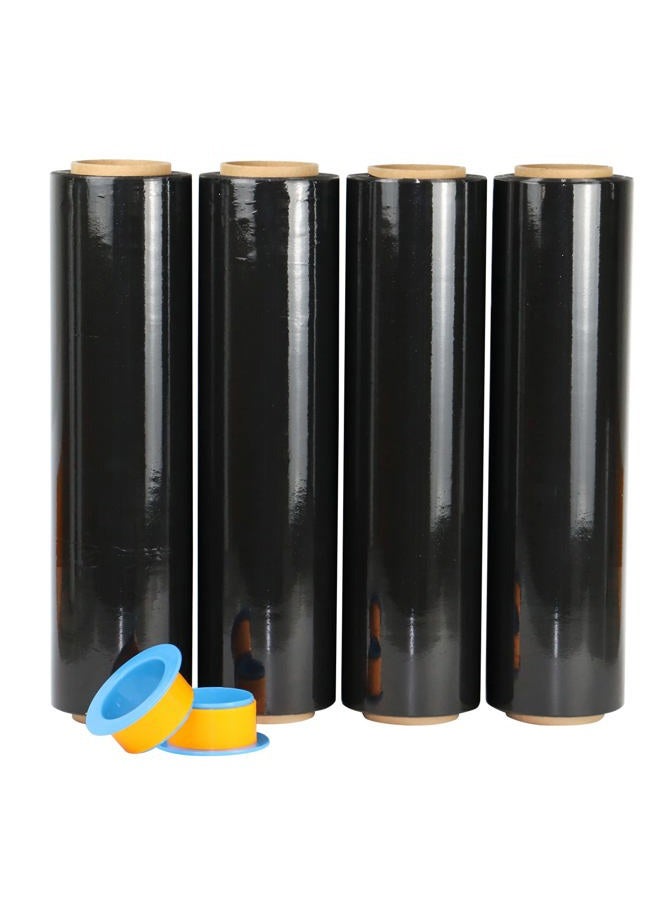 BOMEI PACK Black Stretch Wrap Industrial Strength with Plastic Handle 18" x 1000 Feet 80 Gauge 4 Pack, Black Shrink Wrap, Self-Adhering Black Plastic Wrap for Shipping, Moving - Image 1