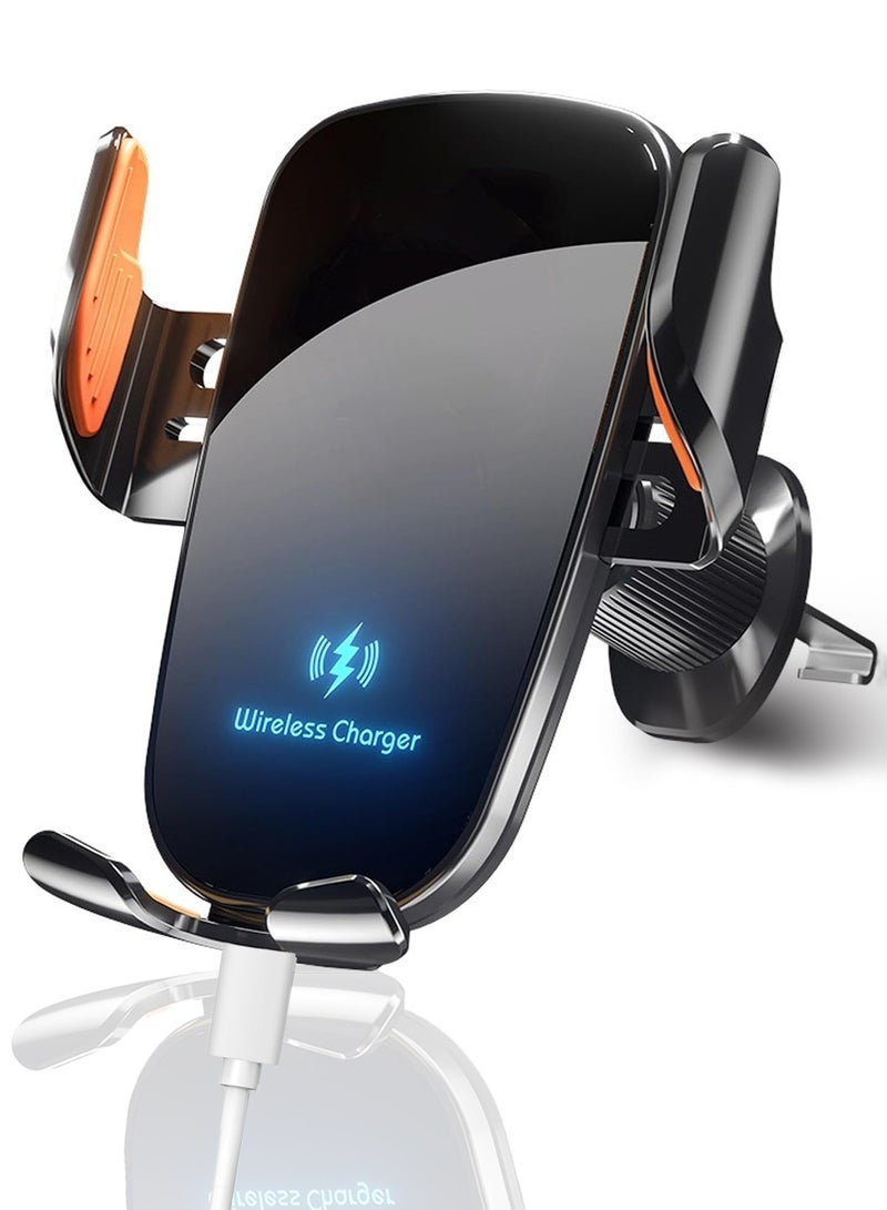 Car Mobile Holder 15W Fast Charging Car Phone Holder 2 in 1 Automatic Clamping Ultra-stable 360° Rotation Non-slip Suitable for Dashboard/Windshield/Air Vent Black - Image 1