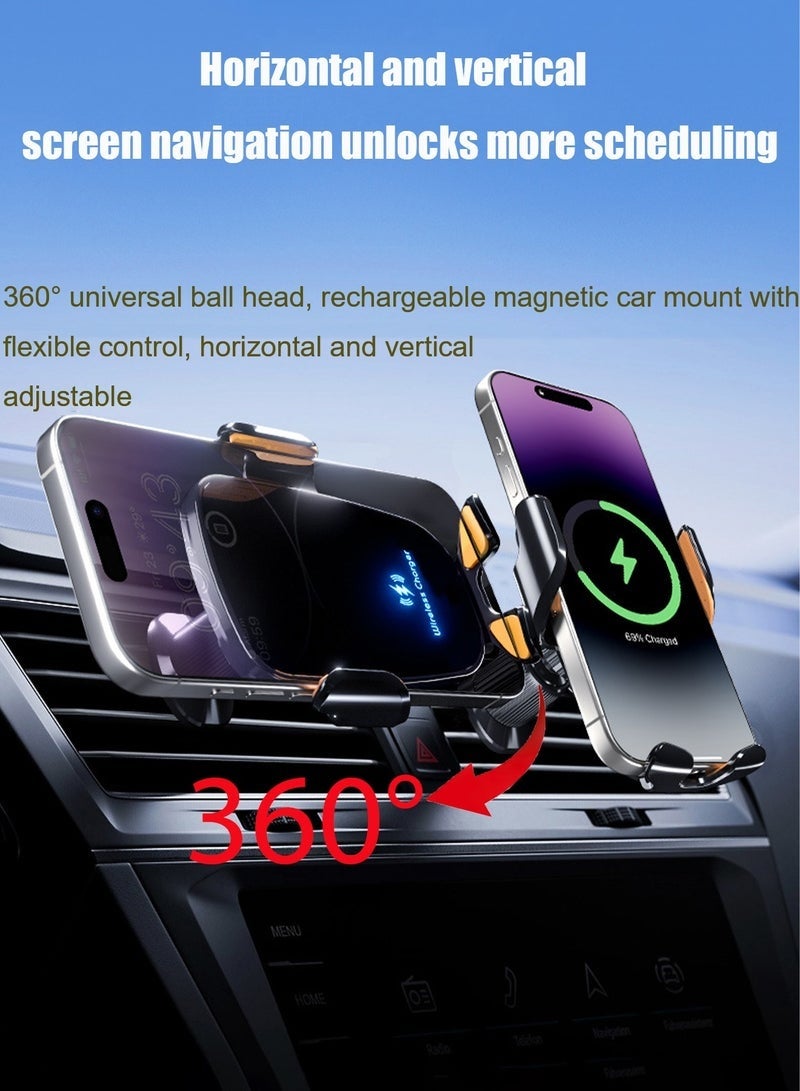 Car Mobile Holder 15W Fast Charging Car Phone Holder 2 in 1 Automatic Clamping Ultra-stable 360° Rotation Non-slip Suitable for Dashboard/Windshield/Air Vent Black - Image 2